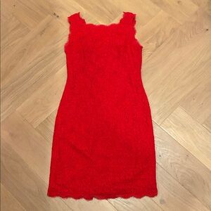 Adrianna Papell Vibrant Red Lace Mini Dress